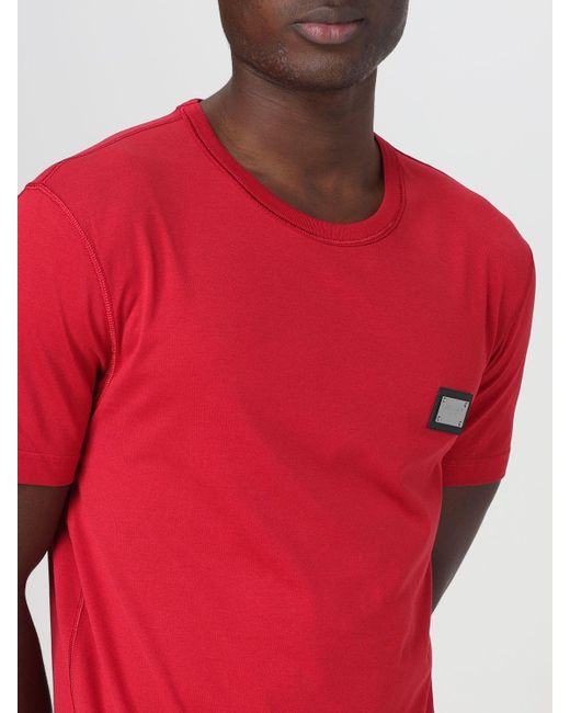 T-shirt in cotone con placca logo di Dolce & Gabbana in Red da Uomo