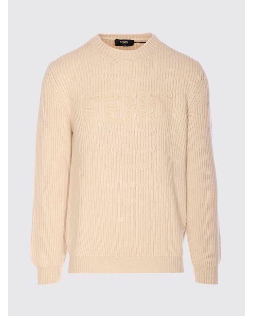 Fendi Natural Wool Crew Neck Pullover for men