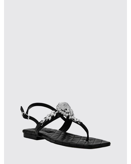 Philipp Plein White Leather Thong Sandals With Low Heel And Crystals