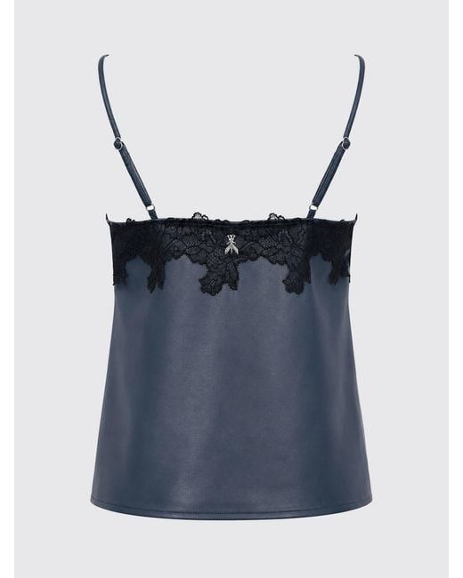 Patrizia Pepe Blue Evening Top With Lace Inserts And Thin Straps