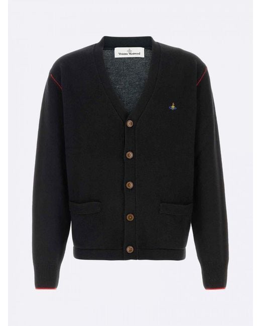 Vivienne Westwood Blue Merino Wool And Cashmere Cardigan With Logo for men