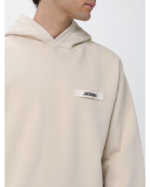 Jacquemus Natural Relaxed Fit Cotton Hoodie With Logo And Dropped Shoulders for men