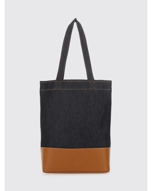 A.P.C. Black Cotton Denim Tote Bag With Logo for men