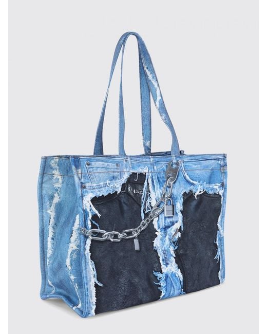 Acne Blue Cotton Trompe-L'Œil Print Bag