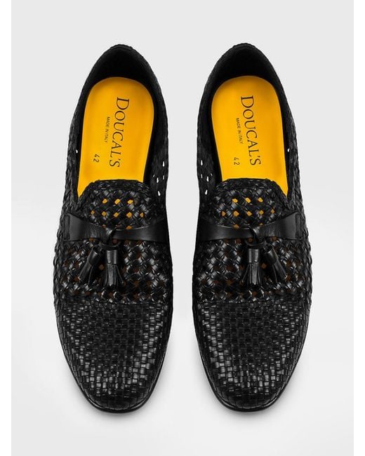 Doucal's White Woven Leather Loafers for men