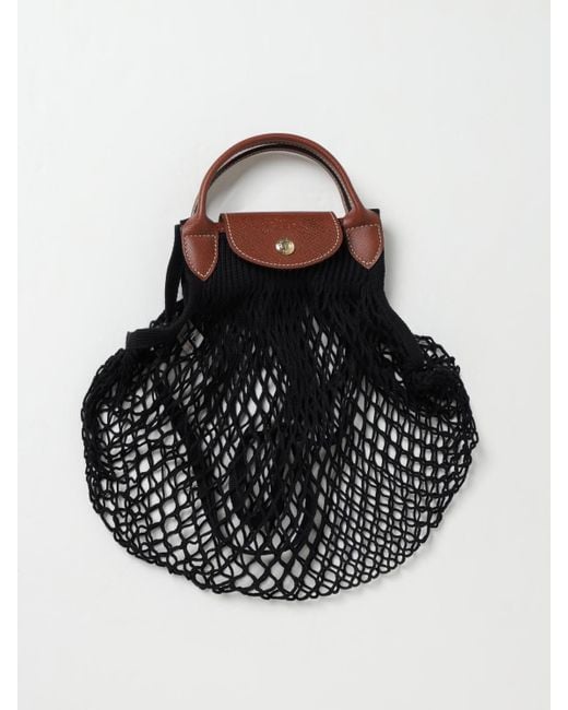 Longchamp Black Le Pliage Filet L Mesh And Grained Leather Bag