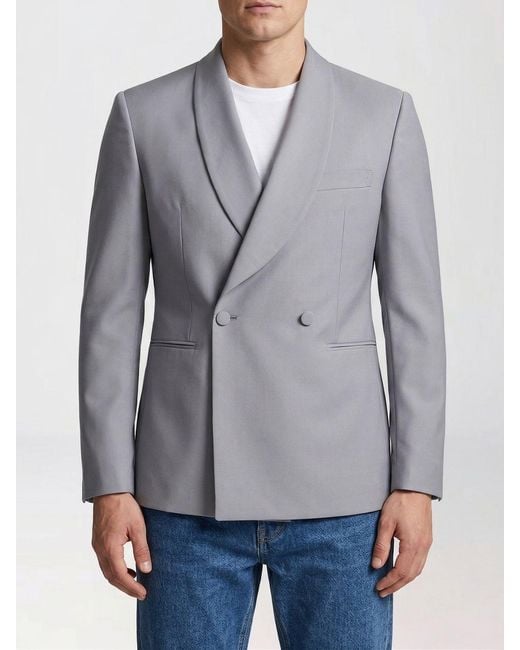 Tagliatore Gray Double-Breasted Virgin Wool Blazer for men