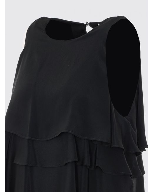 AMI Black Silk Blend Long Dress With Ruffles