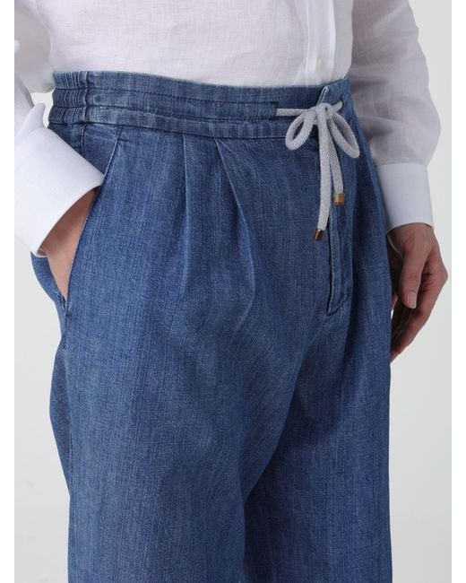 Brunello Cucinelli Blue Cotton Drawstring Trousers for men
