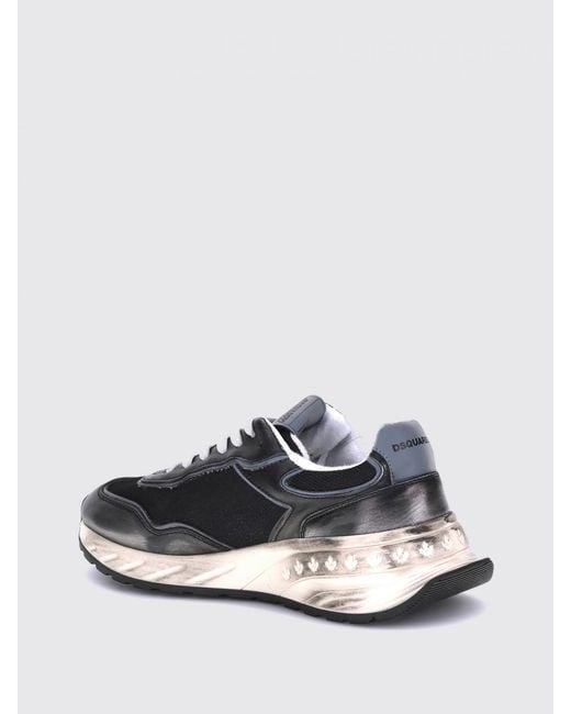 DSquared² White Sprinter Laminated Leather And Used Canvas Sneakers for men