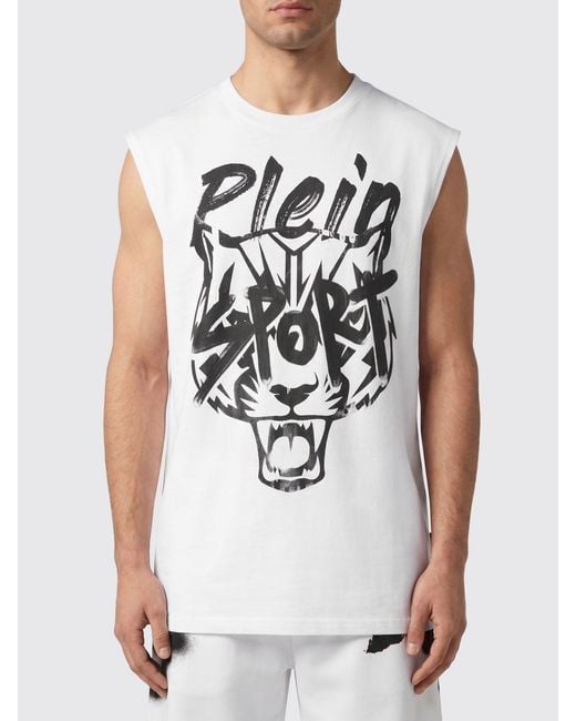 Philipp Plein White Cotton Tank Top With Contrasting Graphic Logo Print for men