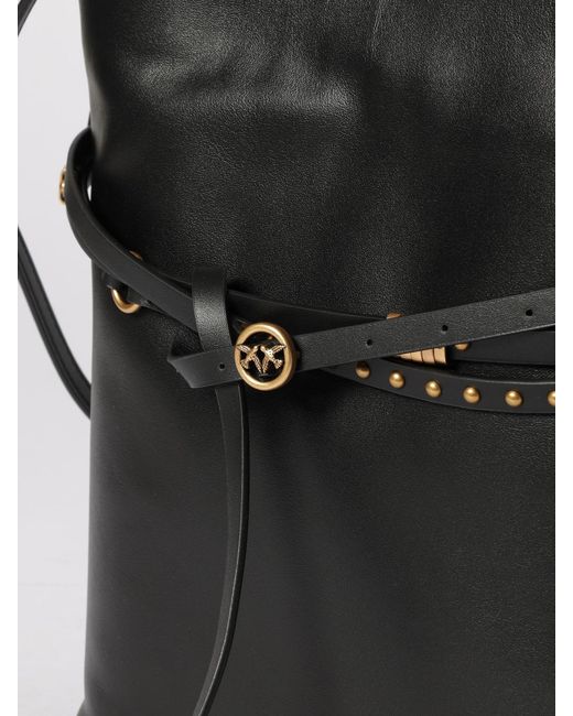 Pinko Black Belt Bag Leather Bucket Bag With Micro Studs