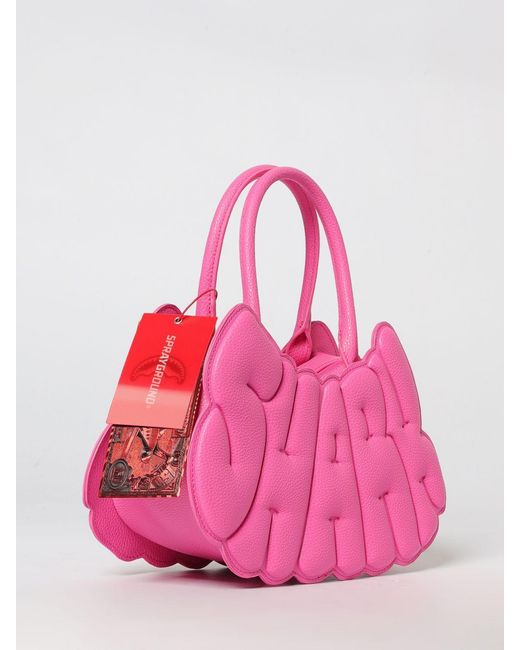 Sprayground Pink Metallic Drip Shark Bubble Letters Grained Faux Leather Bag