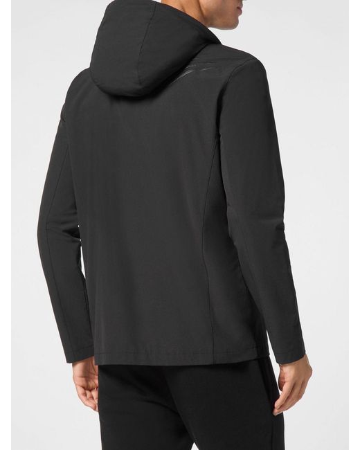 Philipp Plein Black Nylon Windbreaker Jacket With Hood And Zipped Pockets for men