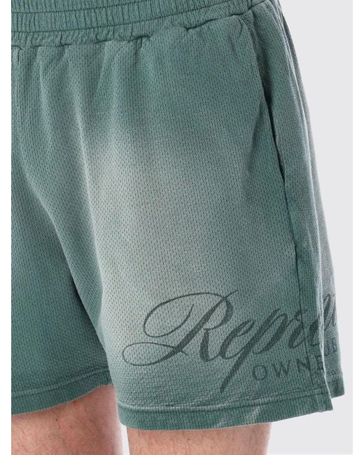 Represent Green Cotton Logo Jogging Shorts for men