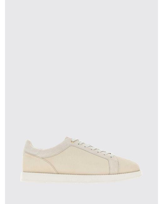 Brunello Cucinelli Natural Low Top Leather And Suede Sneakers With Printed Logo for men