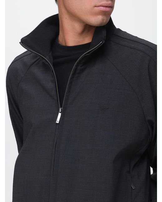 Emporio Armani Blue Wool-Blend Bomber Jacket With High Neck And Tone-On-Tone Logo for men