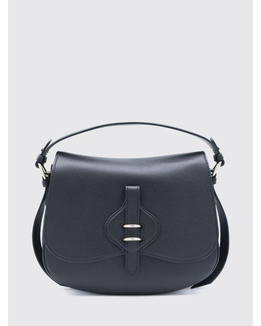 Coccinelle Blue Mavery Pebbled Leather Shoulder Bag With Flat Handle And Strap