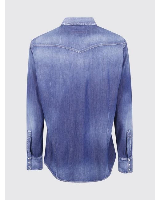 Camisa Slim Fit De Algodón Elástico Con Cuello Francés DSquared² de hombre de color Blue