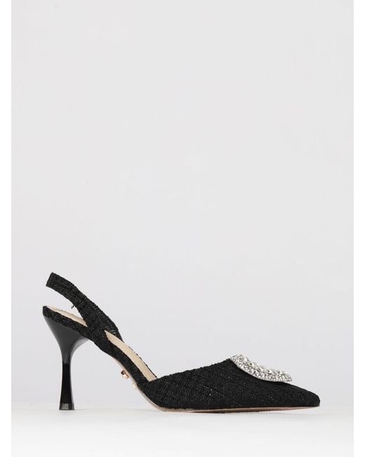Twentyfourhaitch Black Tortuga Tweed Slingbacks With Jewel Buckle