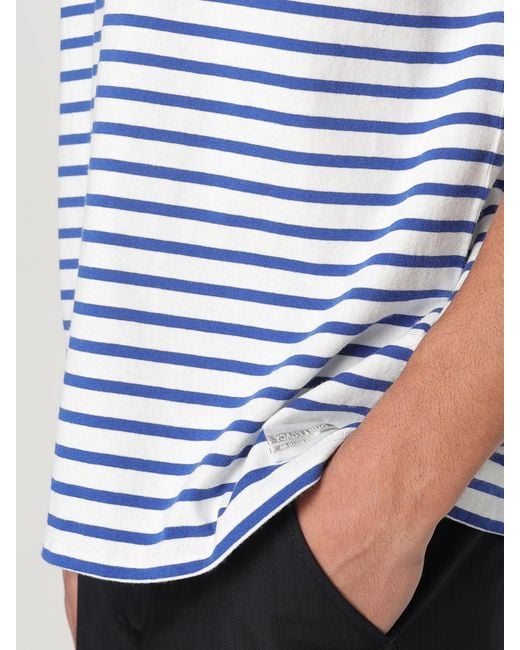 Our Legacy Blue Striped Short Sleeve Crew Neck Tee for men
