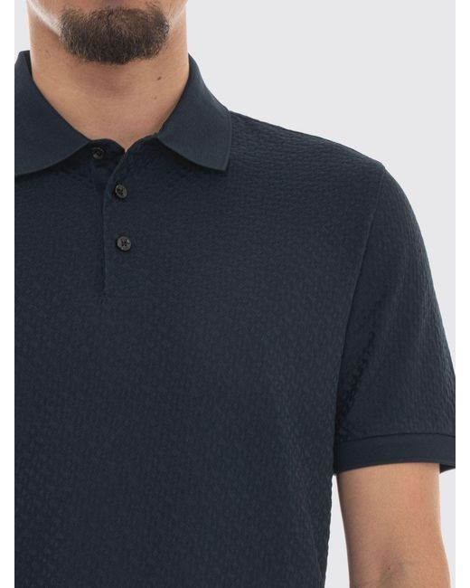 Boss Blue Jacquard Cotton Knit Polo Shirt With Ribbed Collar for men