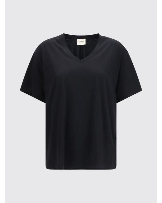 Khaite Black Basic V-Neck Cotton T-Shirts