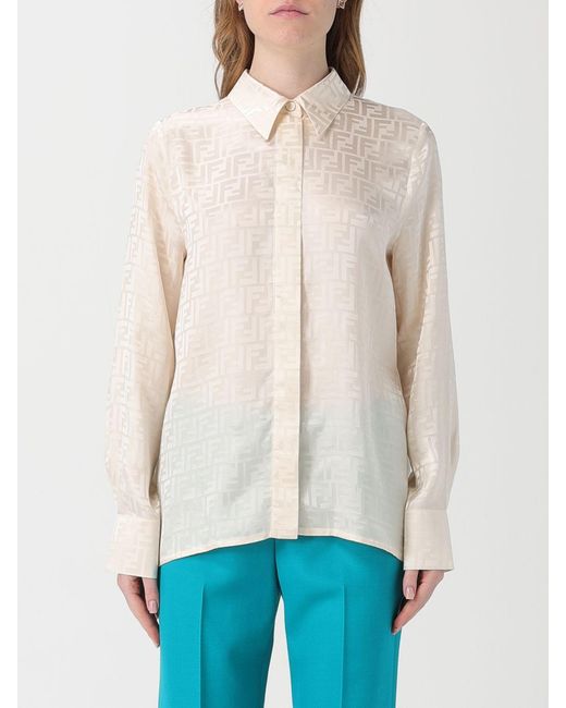 Fendi Natural Silk Shirt With Ff Motif