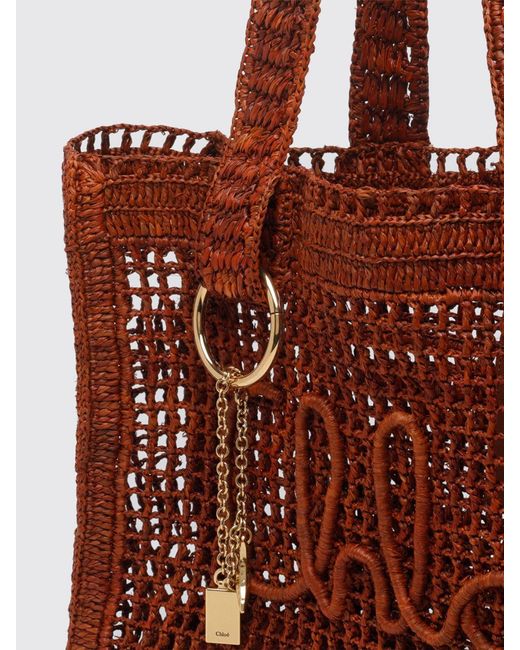 Chloé Red Chlo&Eacute Summer Banana Perforated Raffia Bag