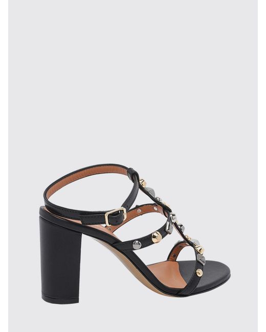 Via Roma 15 Pink T-Strap High Heel Leather Sandals With Stud Application