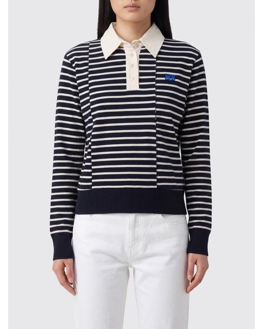 Wales Bonner Blue Striped Long-Sleeved Cotton Polo Shirt With Classic Collar