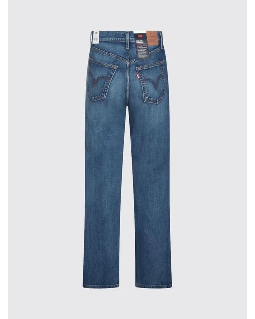 Levi's Blue High-Waisted Straight-Leg Cotton Denim Jeans With 5 Pockets