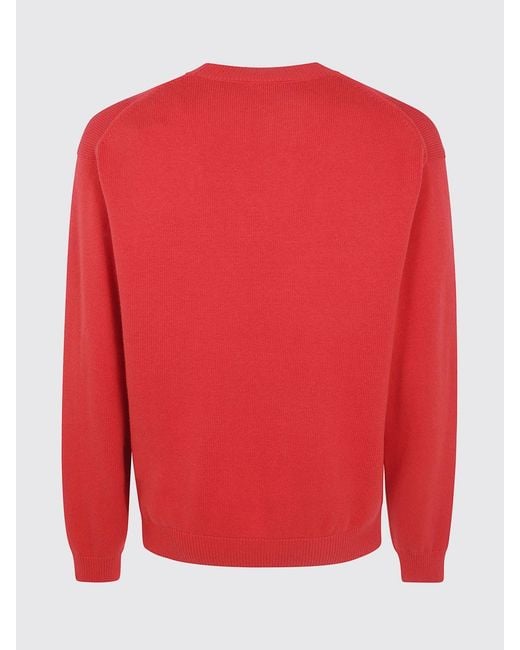 KENZO Red Merino Wool Crew Neck Jumper With Jacquard Logo for men