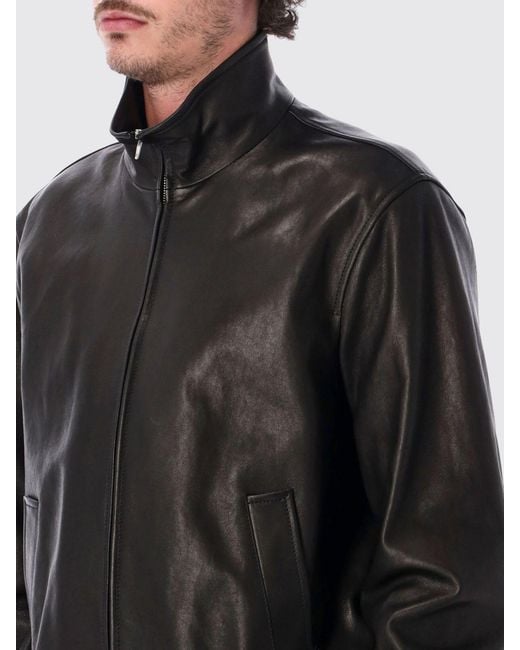 Valentino Garavani Black Smooth Calfskin Leather Bomber Jacket With High Neck for men