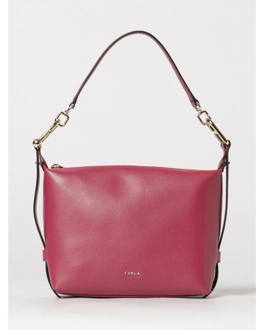 Furla Pink Tonie Grained Leather Shoulder Bag By With Removable Strap