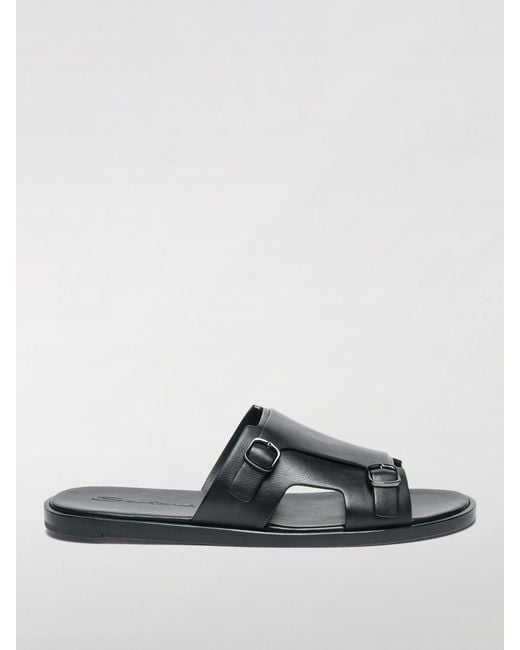 Santoni Black Leather Sandals for men