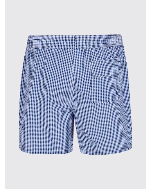Barbour Blue Checkered Polyester Boxer Swim Trunks for men