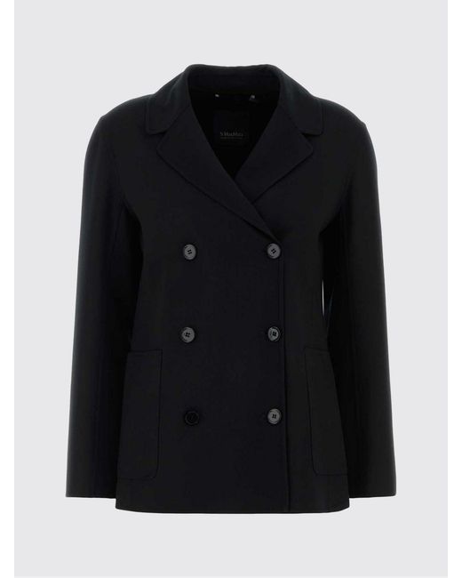 Max Mara Black Double-Breasted Virgin Wool Coat
