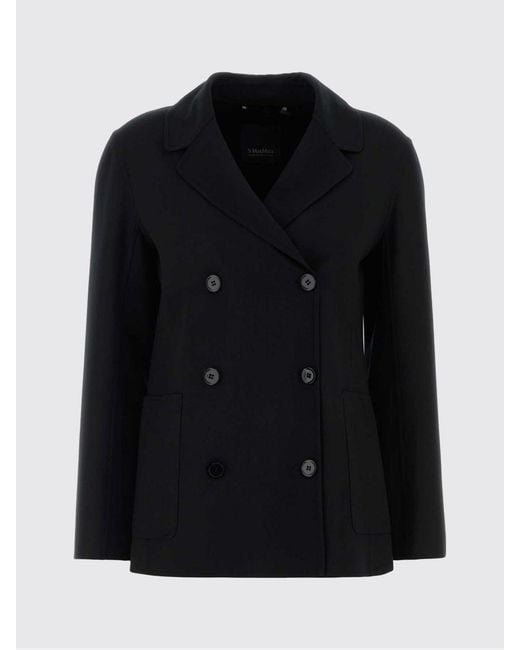 Max Mara Black Double-Breasted Virgin Wool Coat