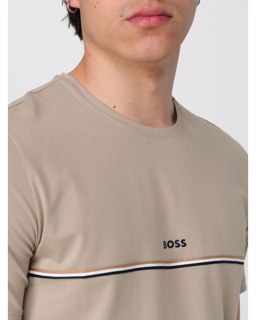 T-shirt in cotone con logo di Boss in Natural da Uomo