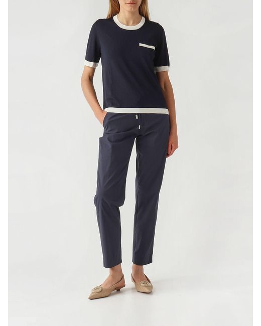 PT Torino Blue Stretch Cotton Blend Cropped Trousers