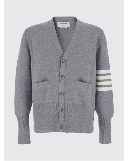 Thom Browne Gray Wool V-Neck Cardigan With Iconic 4-Bar Detail for men