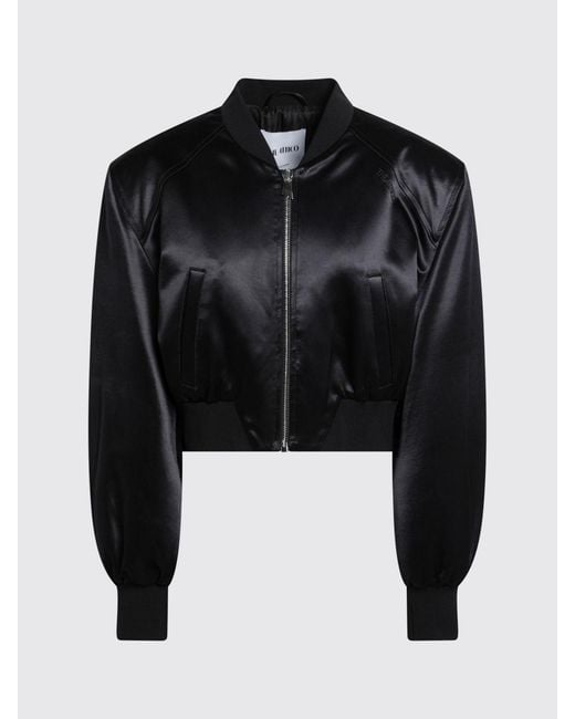 The Attico Black Shiny Viscose Cropped Bomber Jacket