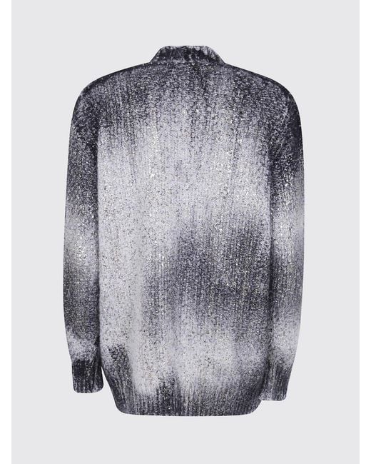 Avant Toi Blue Cotton And Wool Blend Cardigan With Abstract Pattern And Patch Pockets