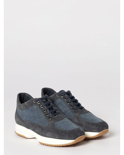 Hogan Blue Interactive Suede And Denim Sneakers for men
