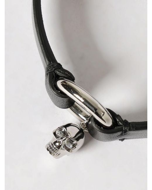 McQueen Black Leather Bracelet for men