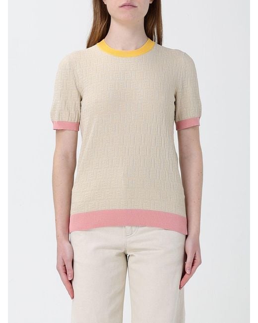 Fendi Natural Cotton And Silk Crew Neck Pullover