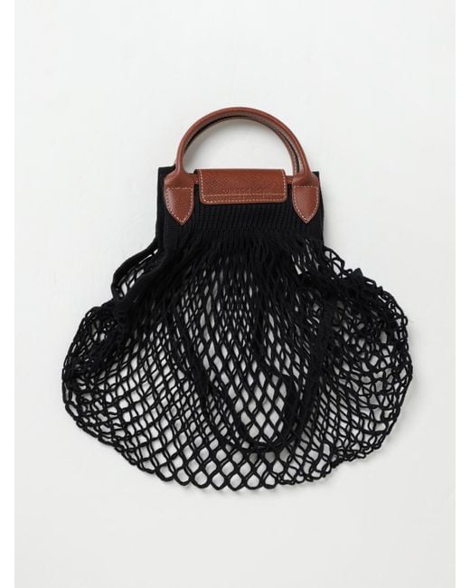 Longchamp Black Le Pliage Filet L Mesh And Grained Leather Bag