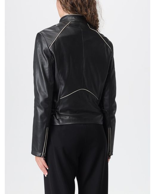 Emporio Armani Black Nappa Leather Jacket With Contrasting Edges