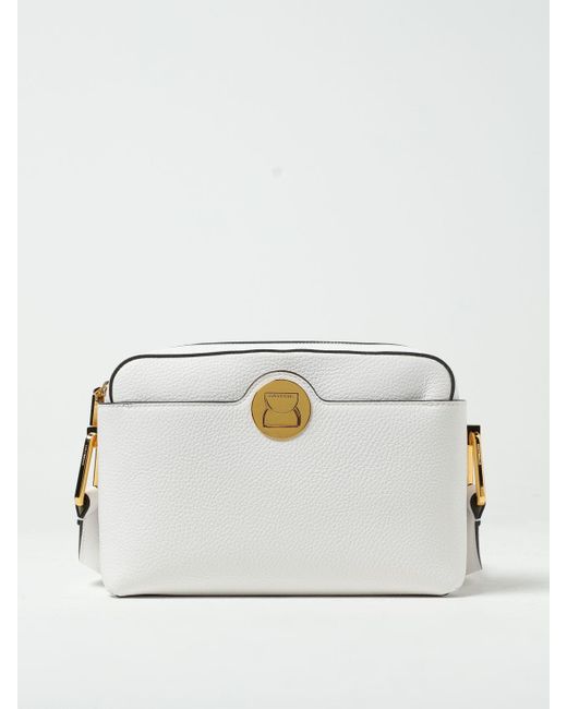 Coccinelle White Liya Bag In Grained Leather With Shoulder Strap